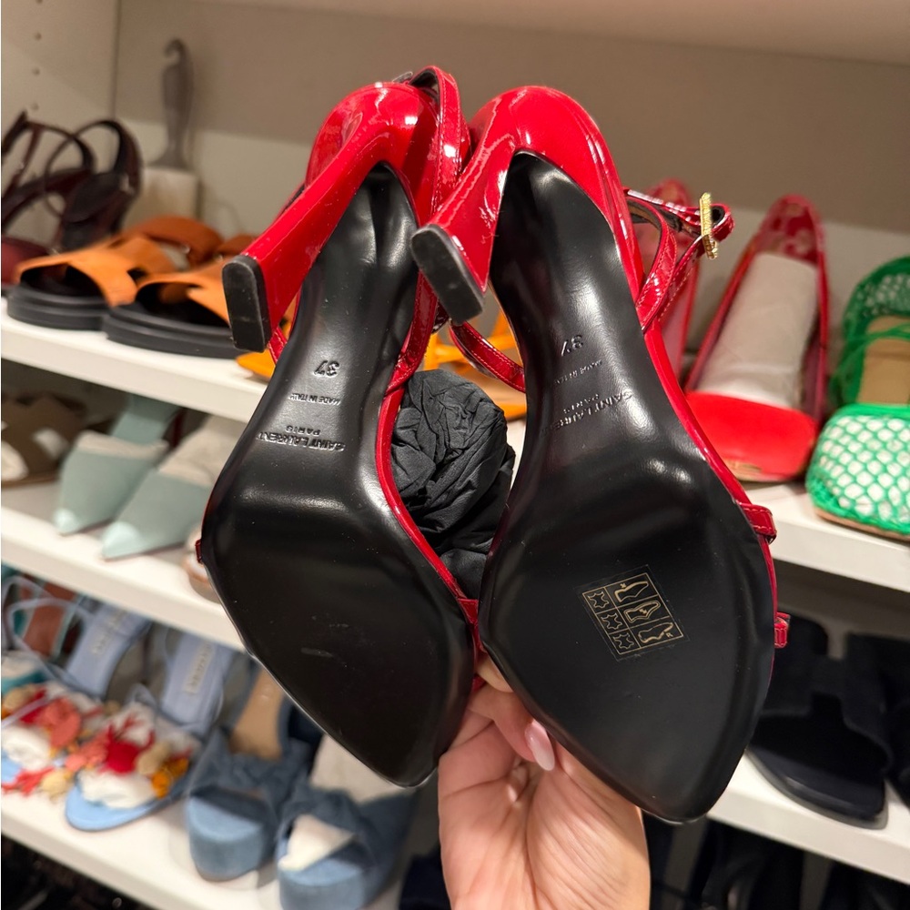 Yves Saint Laurent Red Patent Strappy Heel - Picture 7 of 8